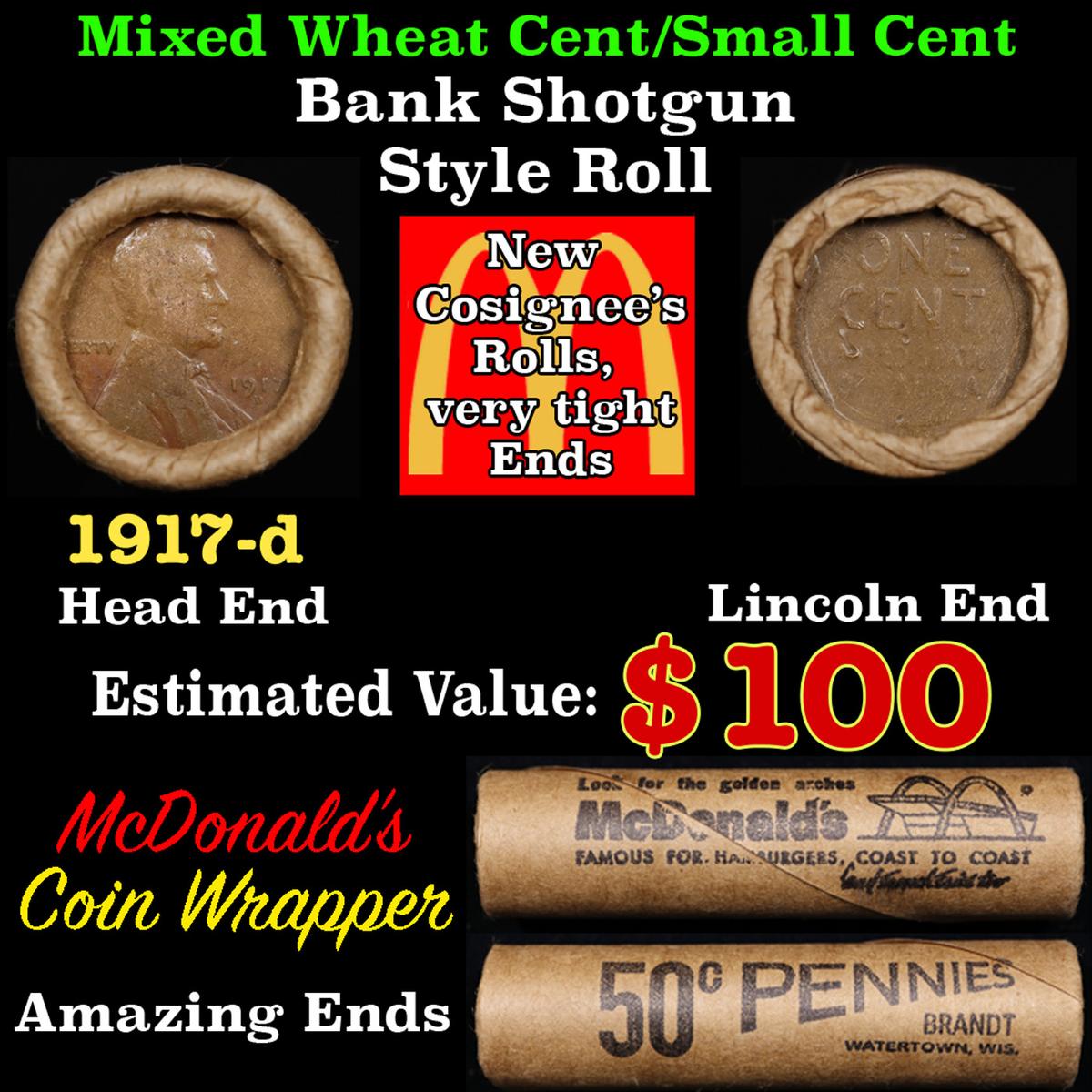 Lincoln Wheat Cent 1c Mixed Roll Orig Brandt McDonalds Wrapper, 1917-d end, Wheat other end