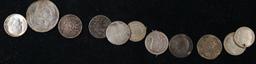 Group of 11 Coins - 1935 Roosevelt 10c, 1942 Canada 10c, Aus. Sixpence, Venezuela 25 and 50 Centimos