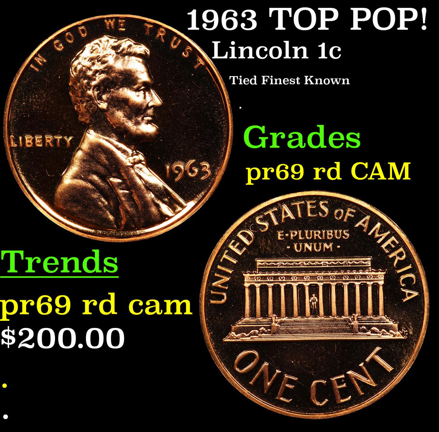 Proof 1963 Lincoln Cent TOP POP! 1c Graded pr69 rd CAM BY SEGS