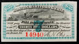 Civil War Era Boston, Hartford & Erie Railroad $35 Note Grades Select CU