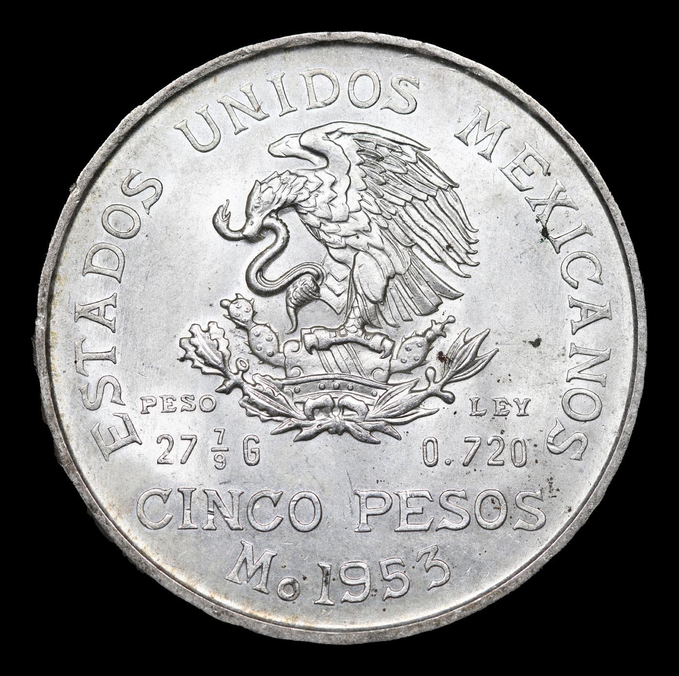 1953 Mexico 5 Pesos Silver KM# 467 Grades Select Unc