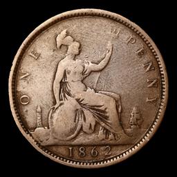 1862 Great Britain 1 Penny KM# 749.2 Grades vf+