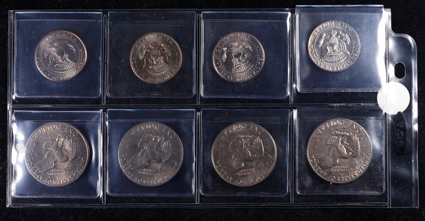 Superb Page of 8 US Coins 4x Kennedy Half Dollars, 4x Eisenhower $1's