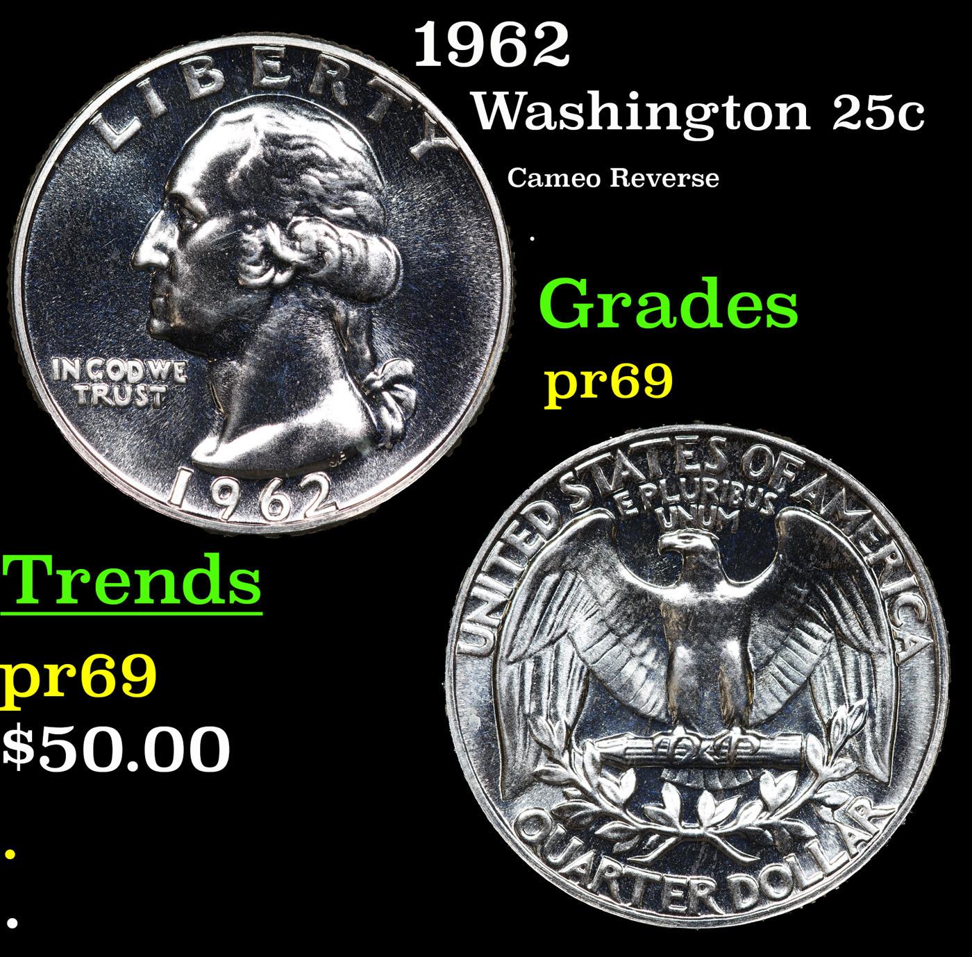 Proof 1962 Washington Quarter 25c Grades GEM++ Proof