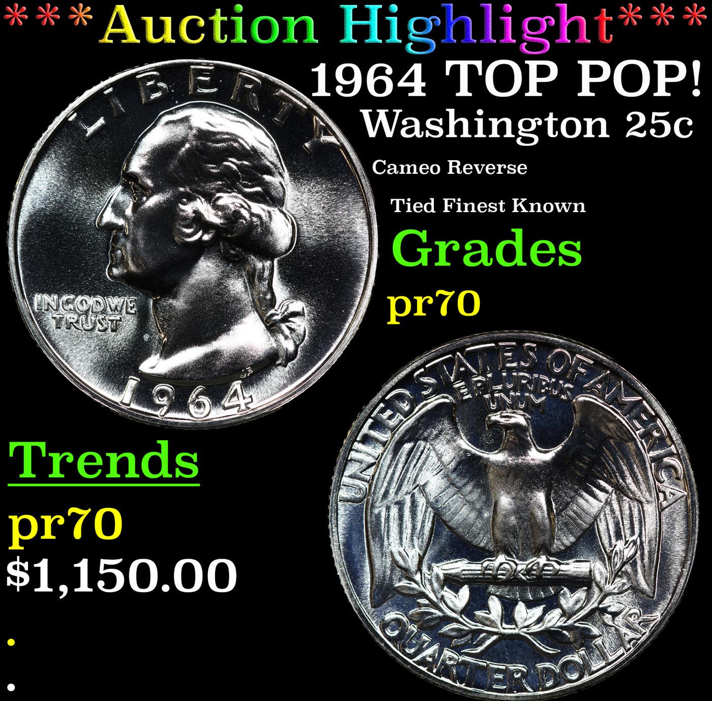 Proof ***Auction Highlight*** 1964 Washington Quarter TOP POP! 25c Graded pr70 BY SEGS (fc)