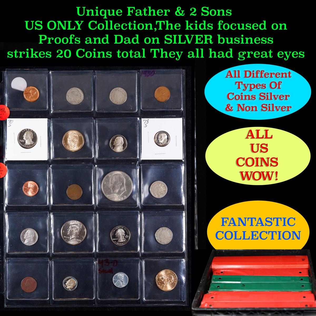 Unique Father & 2 Sons US ONLY Collection,The kids focused on Proofs and Dad on SILVER business stri