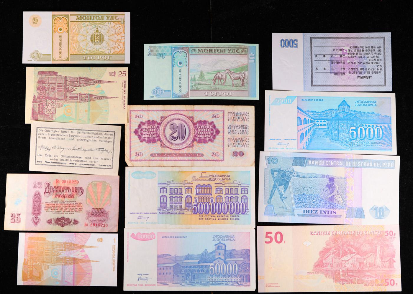 Lot of 25 Foreign Currency Notes - Variety of Countries, Years, Denominations!