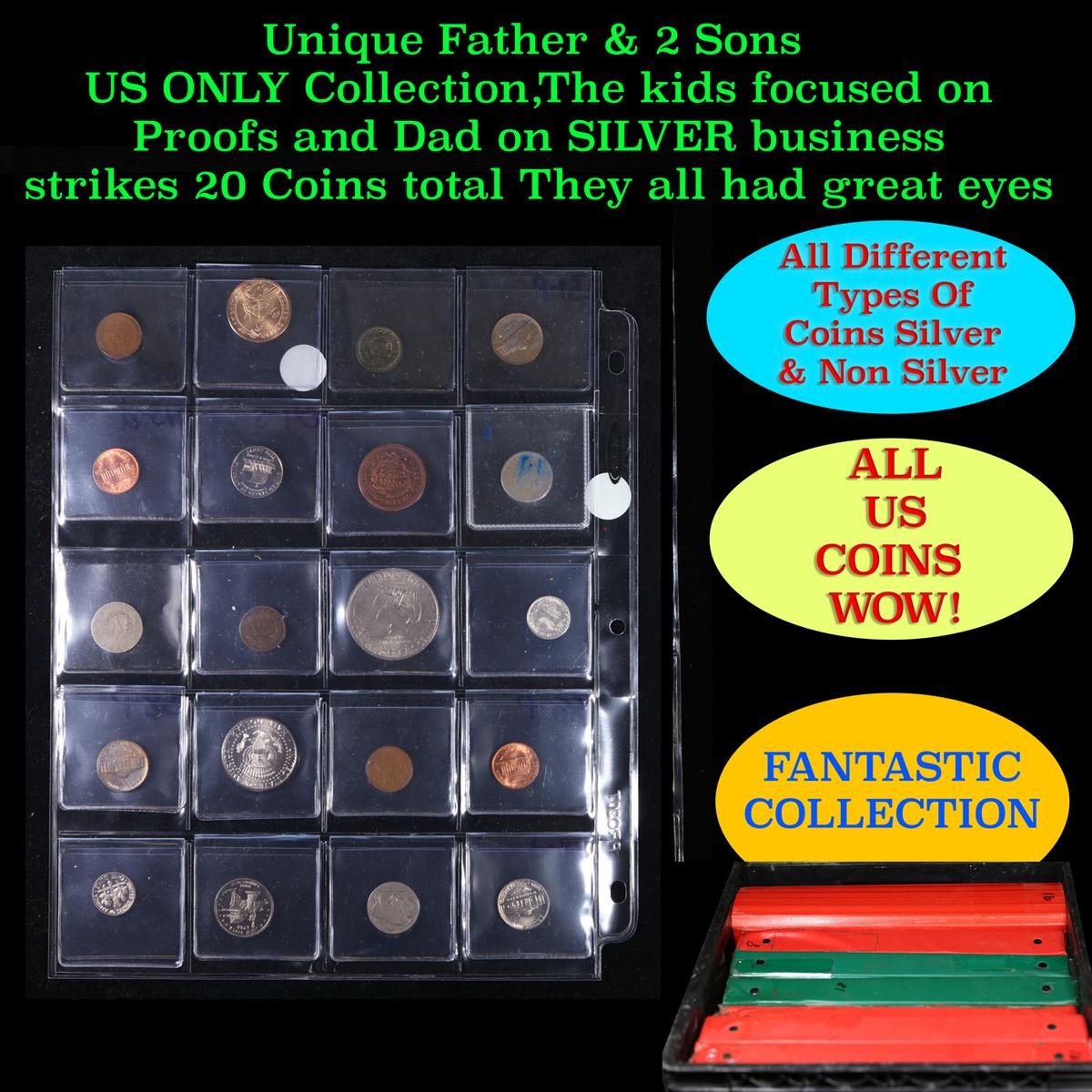 Unique Father & 2 Sons US ONLY Collection,The kids focused on Proofs and Dad on SILVER business stri