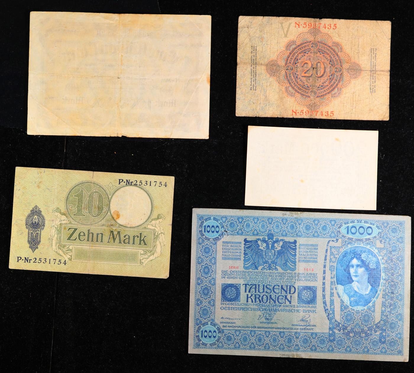 Group of 5 Early 1900's German Hyperinflation Notes WWI