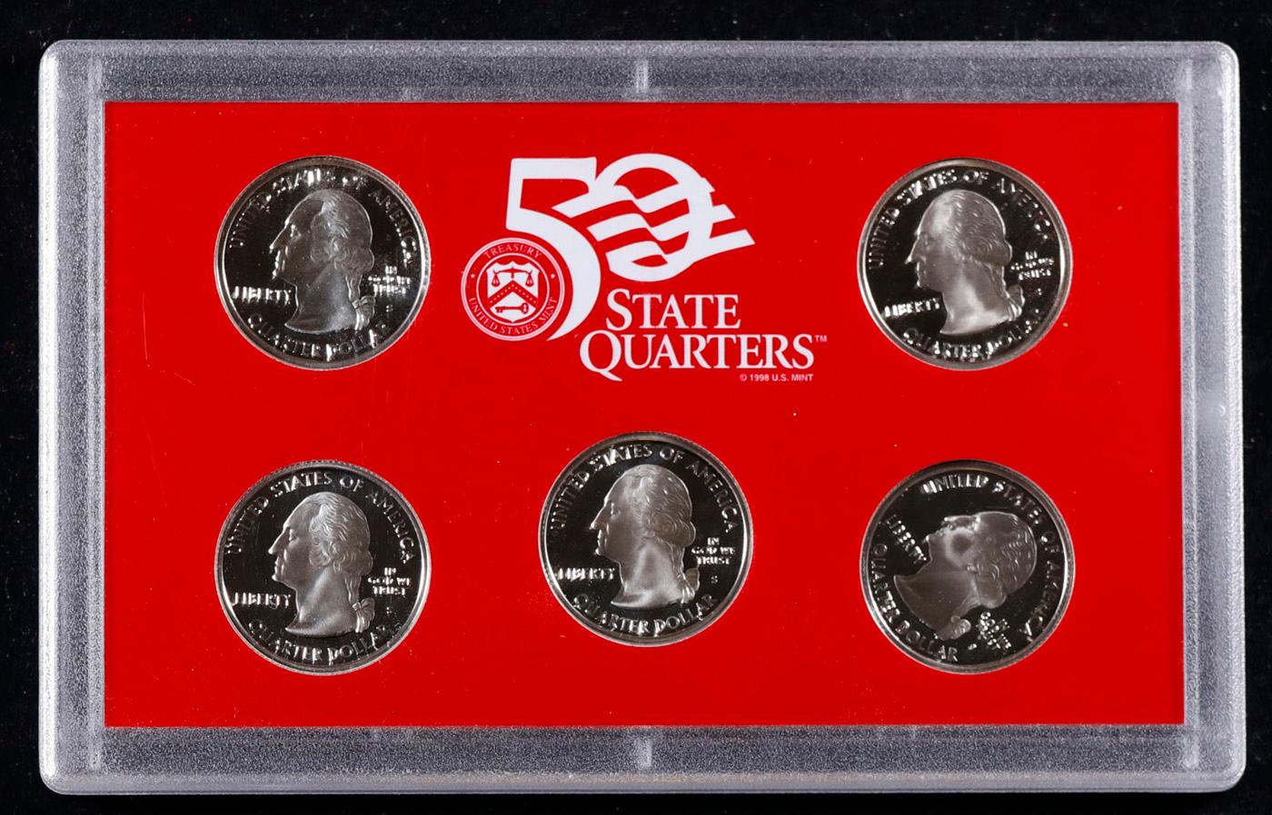 2001 United States Mint Silver Proof Quarters 5 pc set No Outer Box