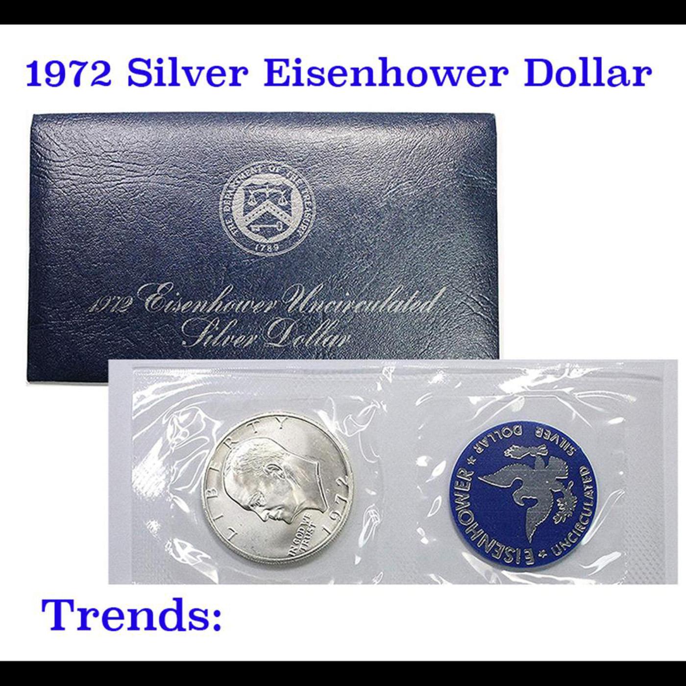 1972-s Silver Unc Eisenhower Dollar in Original Packaging with COA  "Blue Ike"