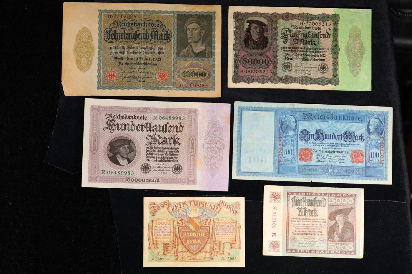 Group of 10 Early 1900's WWI German Hyperinflation Notes Inclduing "Vampire" Note