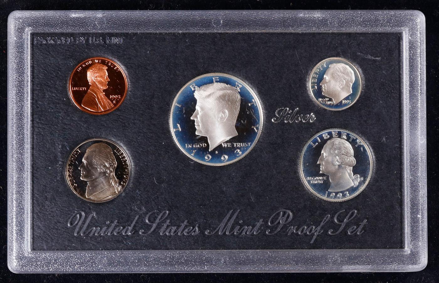 1993 United States Mint Proof Set 5 coins No Outer Box