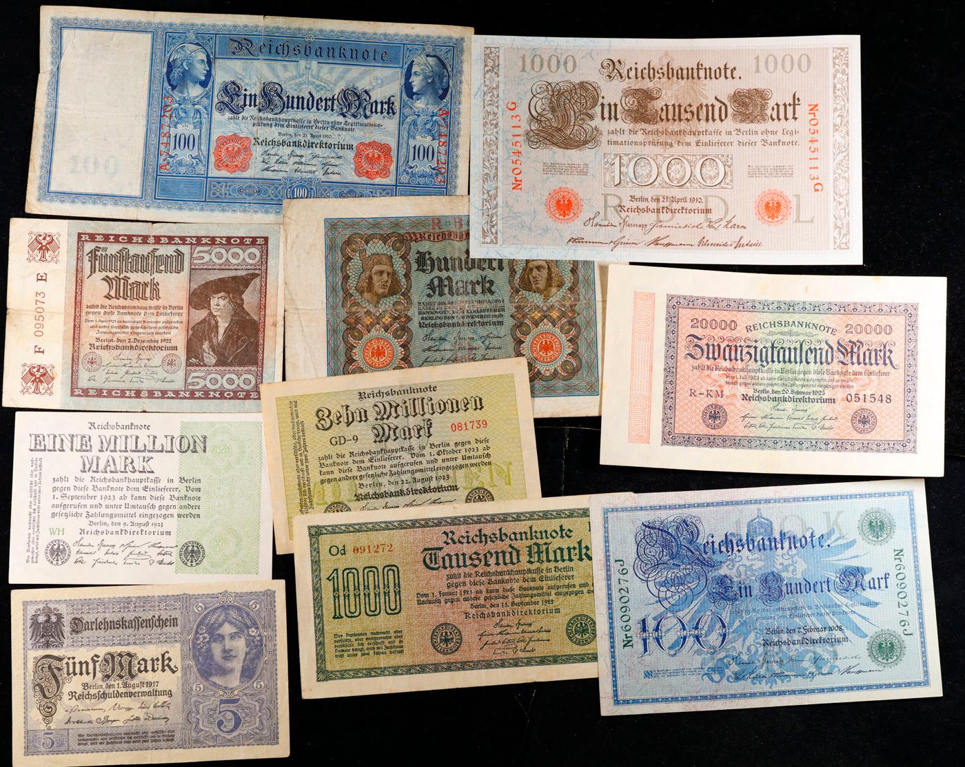 Group of 10 Early 1900's WWI German Hyperinflation Notes