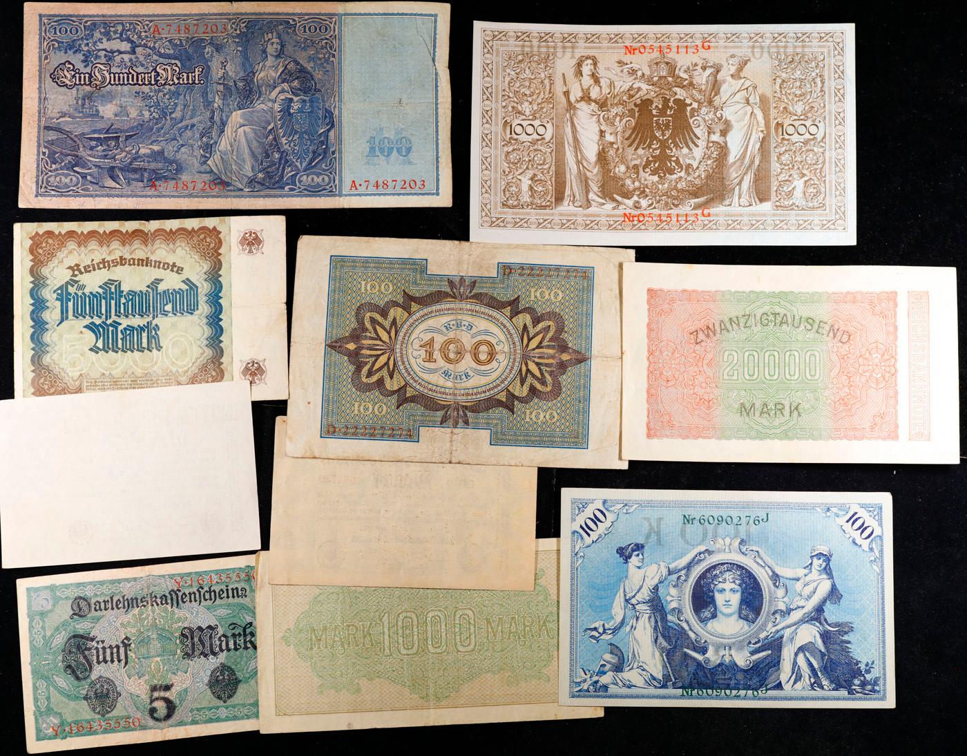 Group of 10 Early 1900's WWI German Hyperinflation Notes