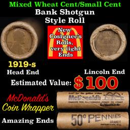 Lincoln Wheat Cent 1c Mixed Roll Orig Brandt McDonalds Wrapper, 1919-s end, Wheat other end