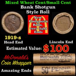 Lincoln Wheat Cent 1c Mixed Roll Orig Brandt McDonalds Wrapper, 1919-s end, Wheat other end