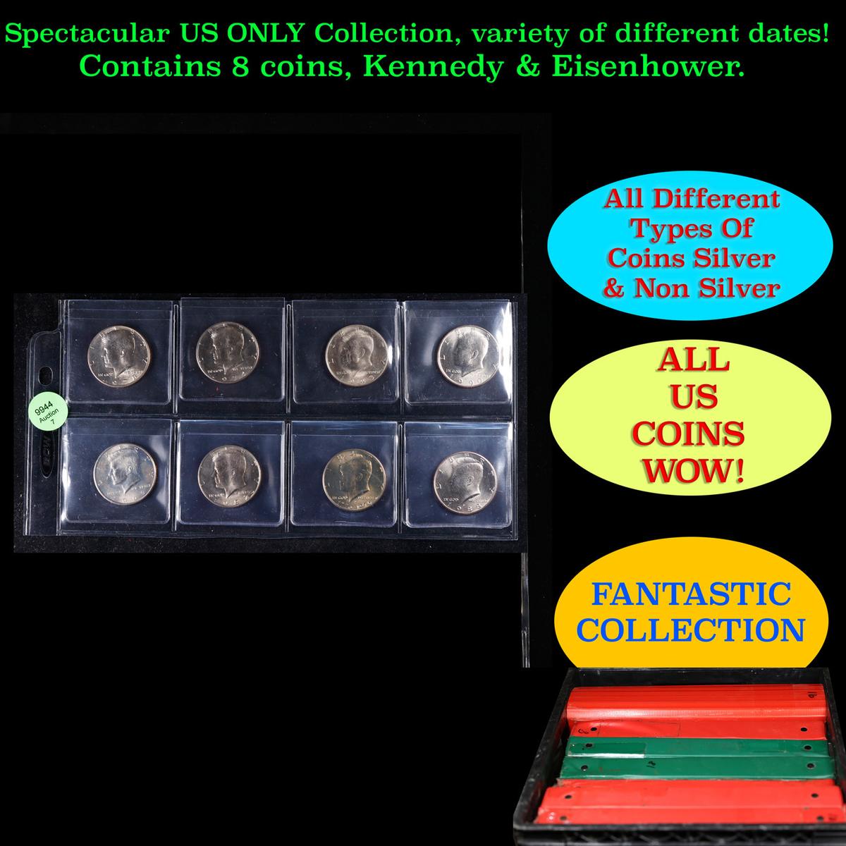 Terrific Page of 8 Kennedy Half Dollars