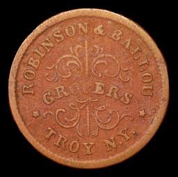 1863 Robinson & Ballou Civil War Token Troy NY 1c Grades vf details