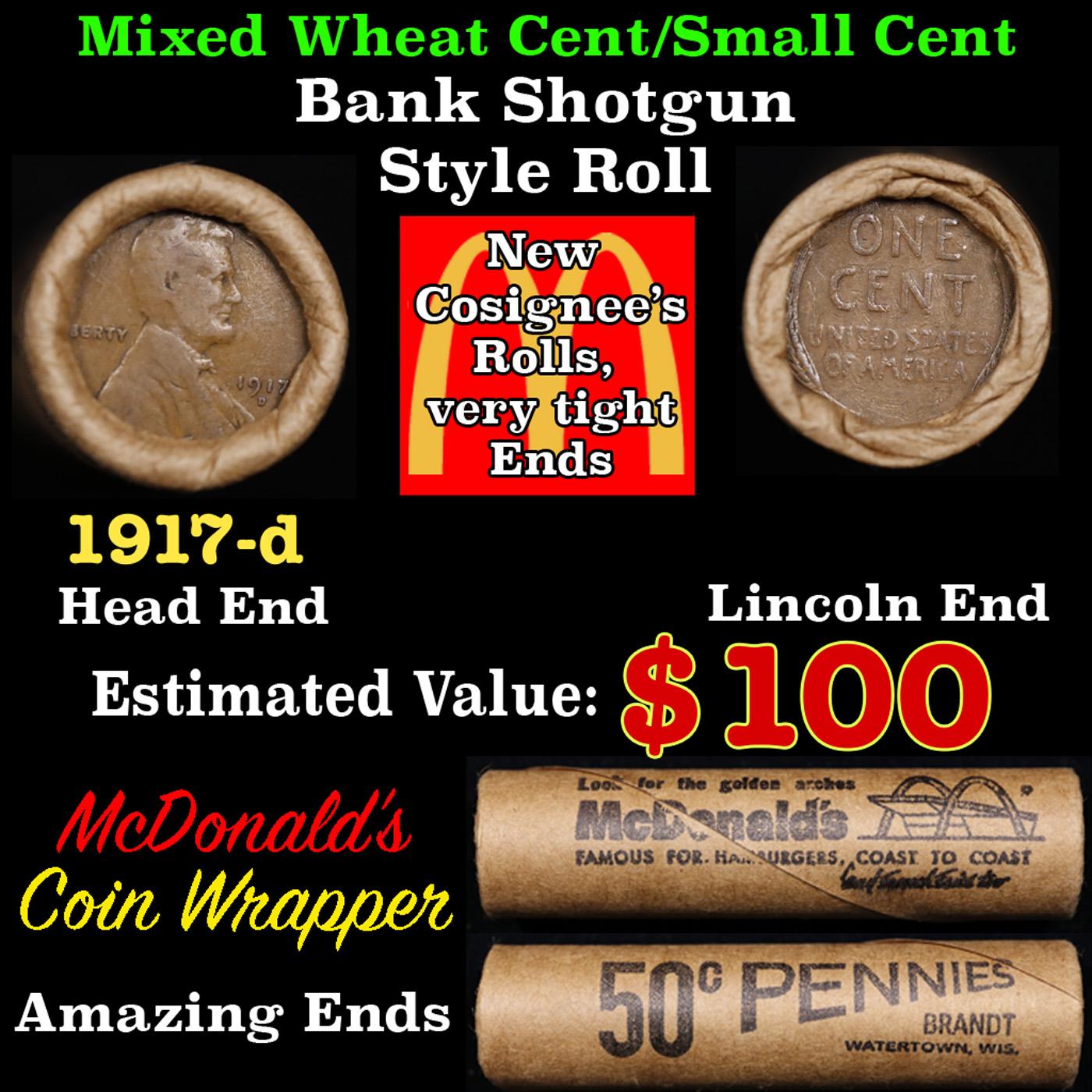 Lincoln Wheat Cent 1c Mixed Roll Orig Brandt McDonalds Wrapper, 1917-d end, Wheat other end