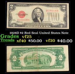 1928D $2 Red Seal United States Note Grades vf+