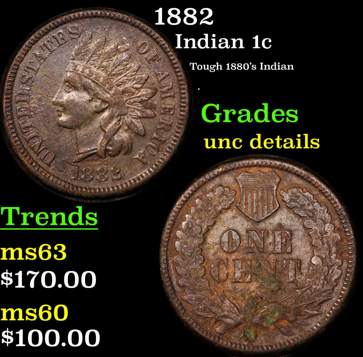 1882 Indian Cent 1c Grades Unc Details