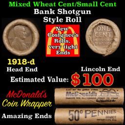 Lincoln Wheat Cent 1c Mixed Roll Orig Brandt McDonalds Wrapper, 1918-d end, Wheat other end