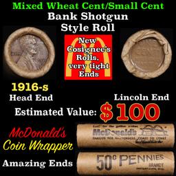 Lincoln Wheat Cent 1c Mixed Roll Orig Brandt McDonalds Wrapper, 1916-s end, Wheat other end