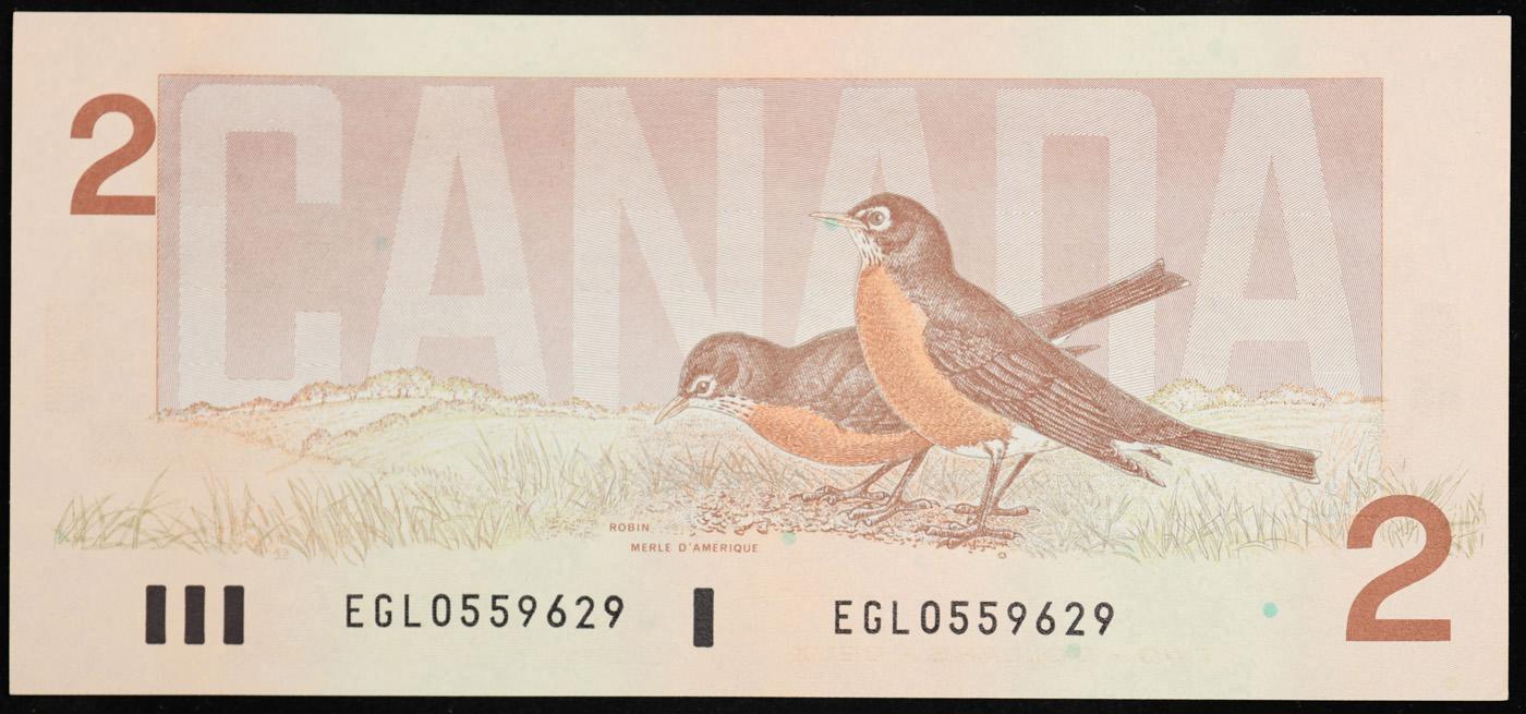 1986-1991 Canada 2 Dollars Banknote P# 94b, Sig. Thiessen & Crow Grades Select CU