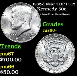 1982-d Kennedy Half Dollar Near TOP POP! 50c Graded ms66+