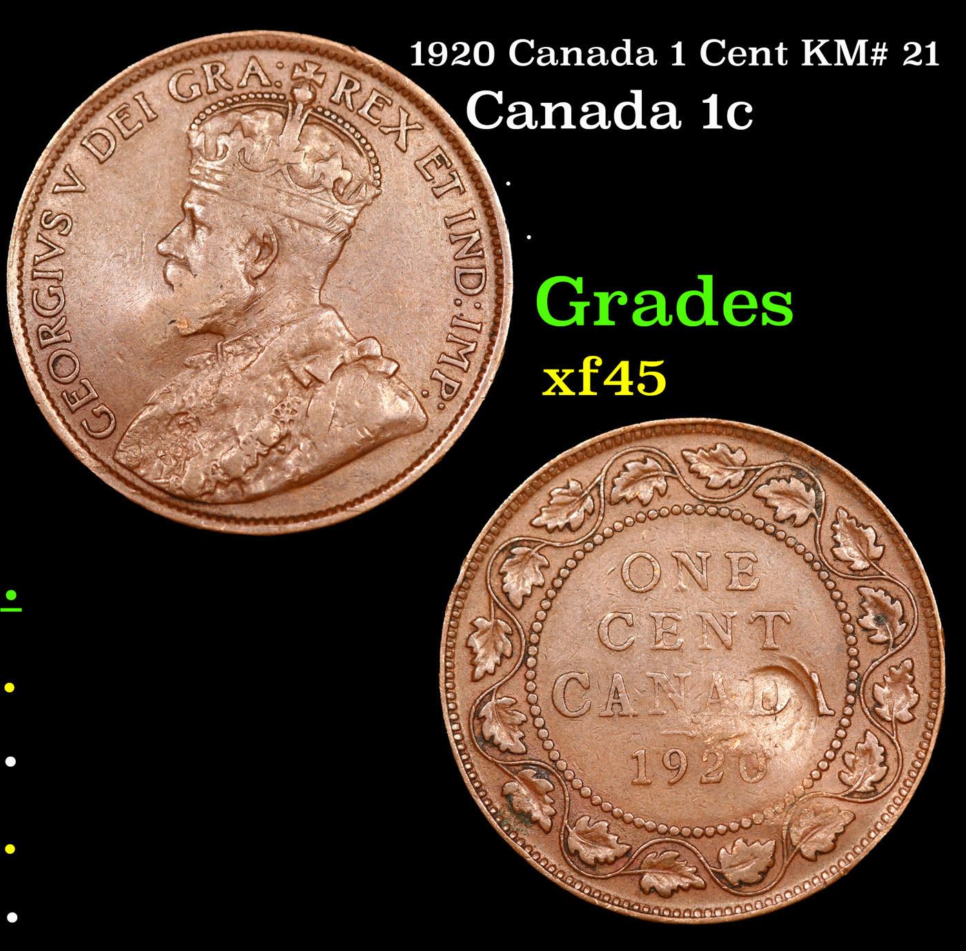 1920 Canada 1 Cent KM# 21 Grades xf+