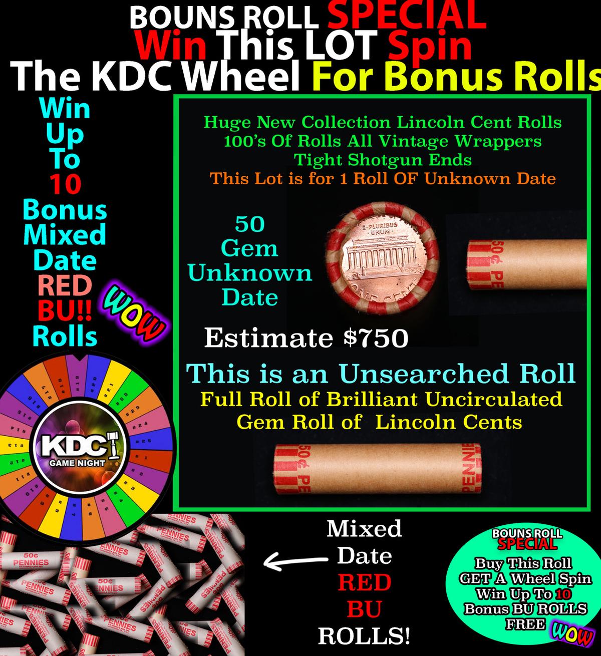 *BOGO* Buy This Great BU Red, Unknown Date Shotgun Lincoln 1c Roll & Get 1 BU RED ROLL FREE. WOW!!!