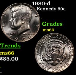 1980-d Kennedy Half Dollar 50c Grades GEM+ Unc