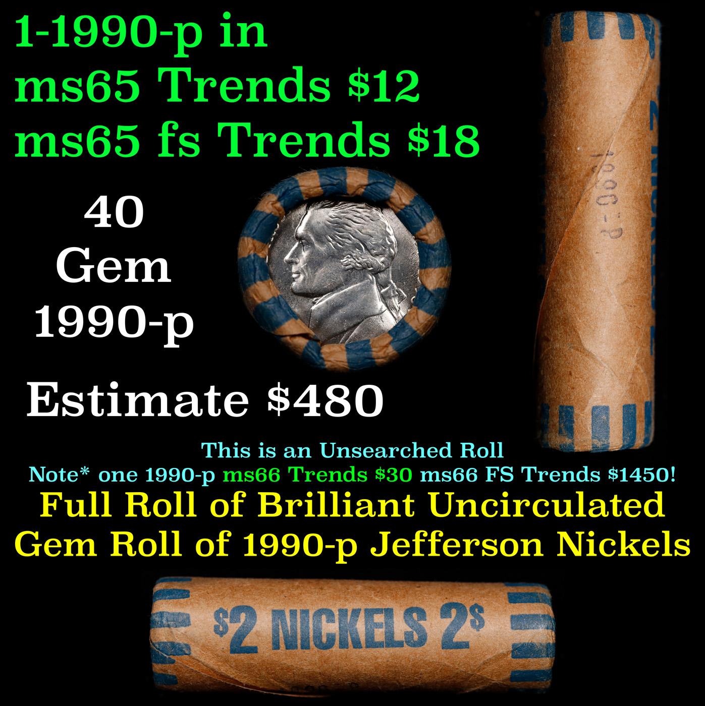 BU Shotgun Jefferson 5c roll, 1996-p 40 pcs Bank $2 Nickel Wrapper