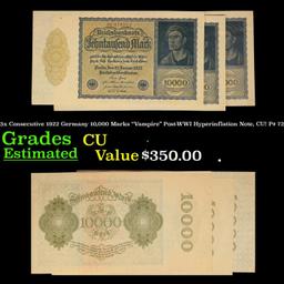 3x Consecutive 1922 Germany 10,000 Marks "Vampire" Post-WWI Hyperinflation Note, CU! P# 72 Grades CU