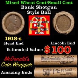 Lincoln Wheat Cent 1c Mixed Roll Orig Brandt McDonalds Wrapper, 1918-s end, Wheat other end