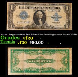 1923 $1 large size Blue Seal Silver Certificate Grades vf, very fine Signatures Woods/White