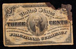 1865 US Fractional Currency 3c Third Issue fr-1226 Washingon Light Background Fr-1226 Grades vf deta