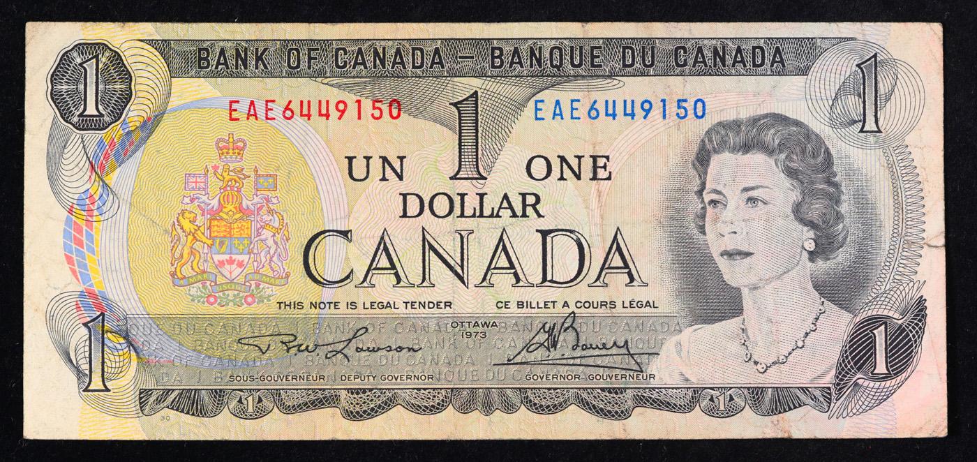 1969-1975 Canada 1 Dollar Banknote P# 85a, Sig. Lawson & Bouey Grades vf+