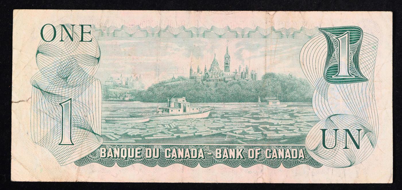 1969-1975 Canada 1 Dollar Banknote P# 85a, Sig. Lawson & Bouey Grades vf+