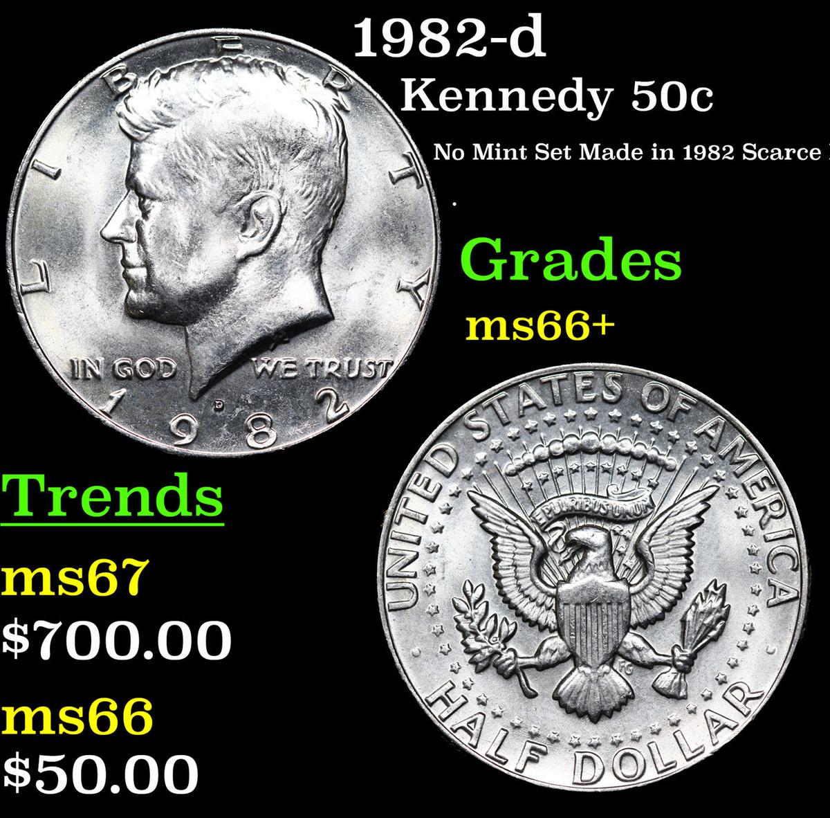 1982-d Kennedy Half Dollar 50c Grades GEM++ Unc