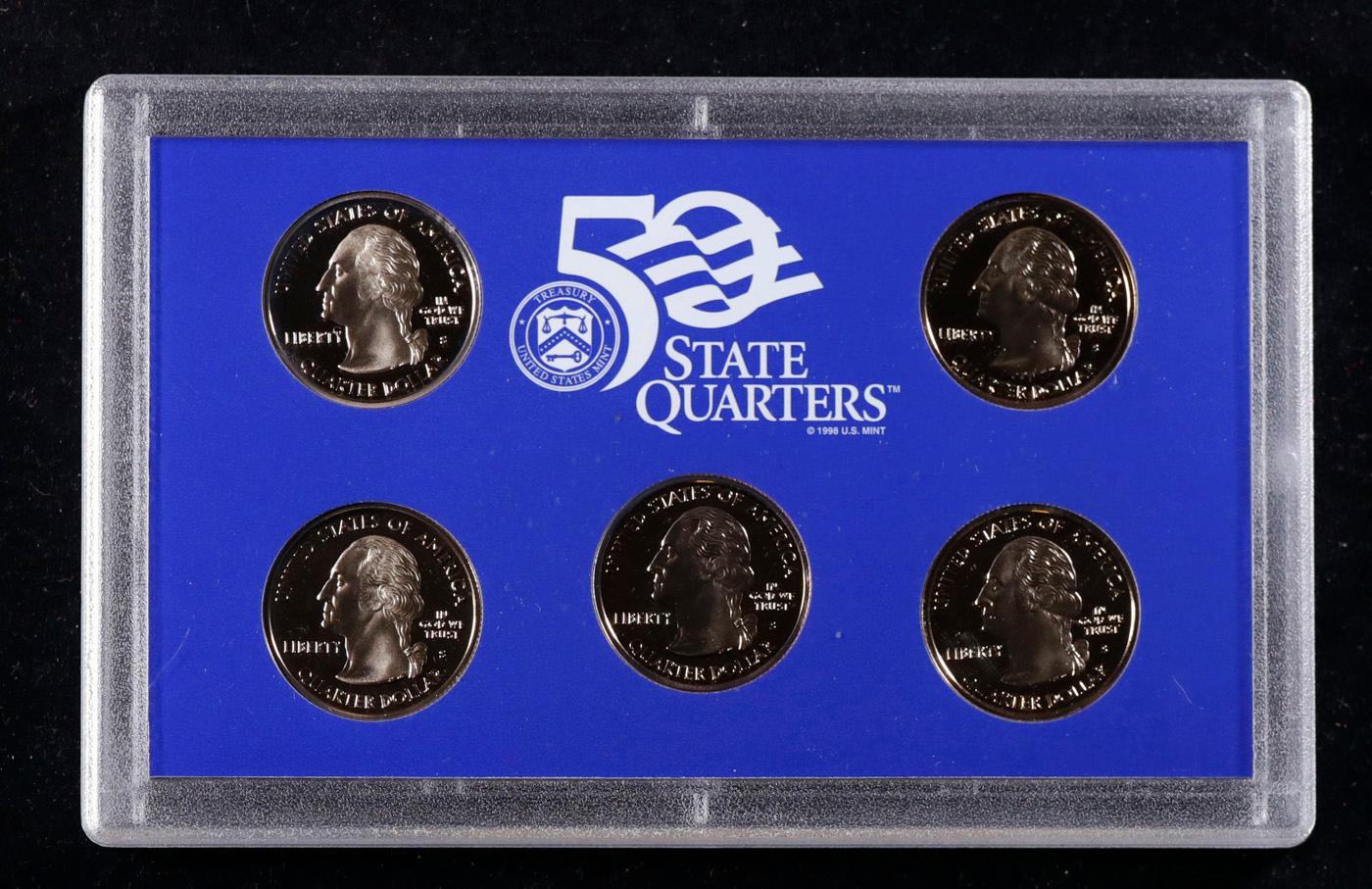 2002 United States Mint Proof Quarters 5 pc set No Outer Box