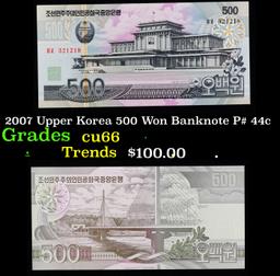 2007 Upper Korea 500 Won Banknote P# 44c Grades Gem+ CU