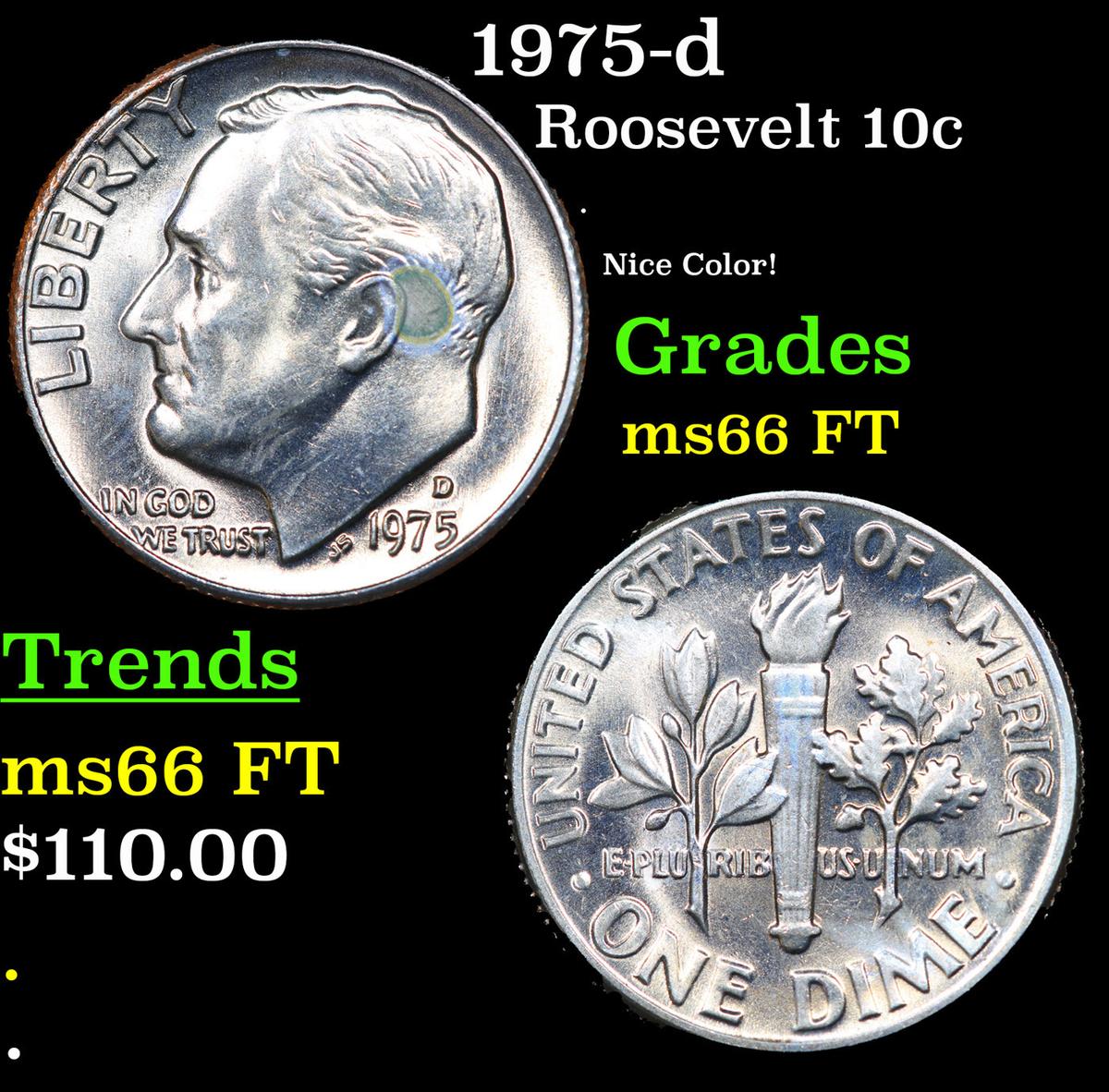 1975-d Roosevelt Dime 10c Grades GEM+ FT