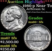 ***Auction Highlight*** 1980-p Jefferson Nickel Near Top Pop! 5c Graded GEM++ 5fs By USCG (fc)