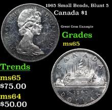 1965 Small Beads, Blunt 5 Canada Dollar 1 Grades GEM Unc