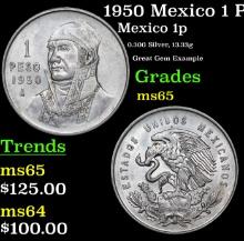 1950 Mexico 1 Peso Silver KM# 457 Grades GEM Unc