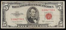 1953B $5 Red Seal United States Note Grades vf+