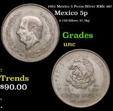 1952 Mexico 5 Pesos Silver KM# 467 Grades Brilliant Uncirculated