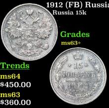 1912 (FB) Russia 15 Kopeks Silver Y# 21a.2 Grades Select+ Unc